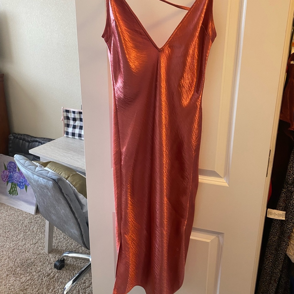 Express pink midi satin dress